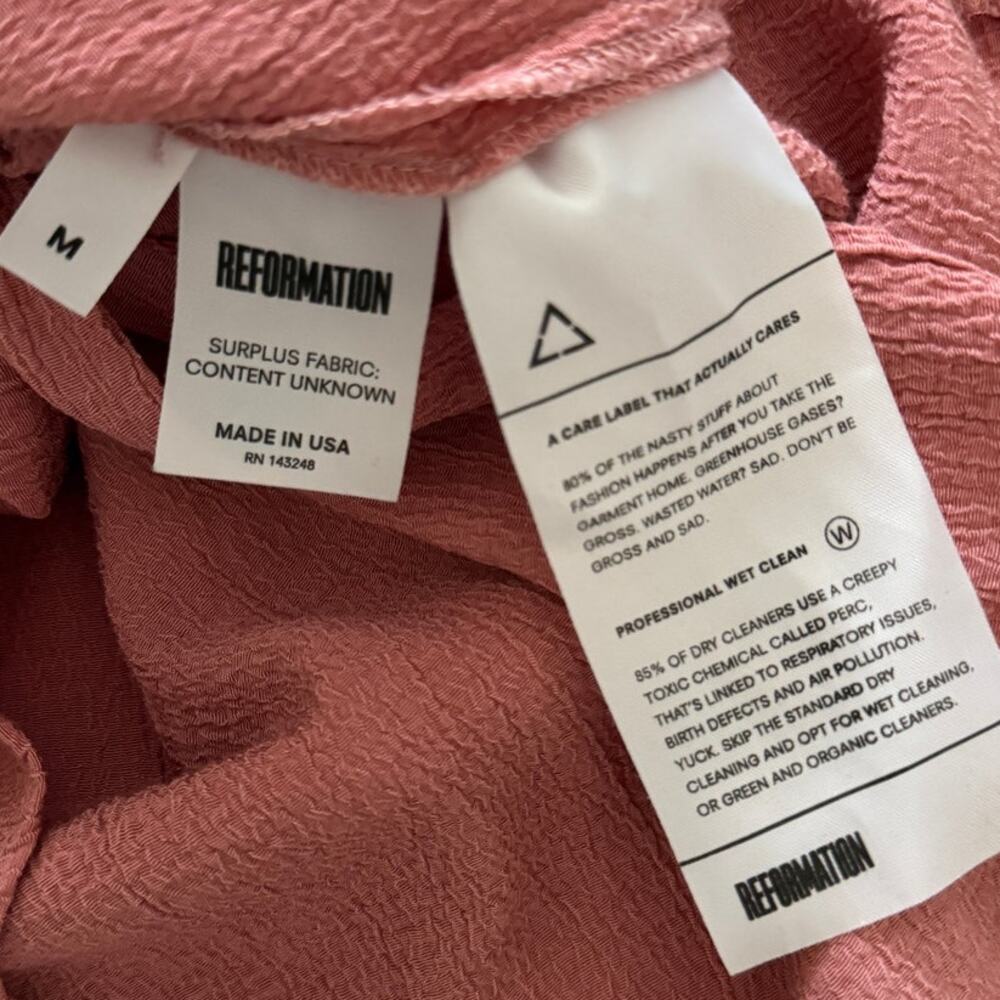 REFORMATION Peekaboo Sides/Back Gauzey Button Front Wrap Mini Dress Petal Pink M - Picture 5 of 6